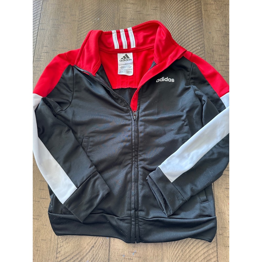 Adidas Kids Boys Track Jacket Red Black‎ White 3-Stripe Size 5